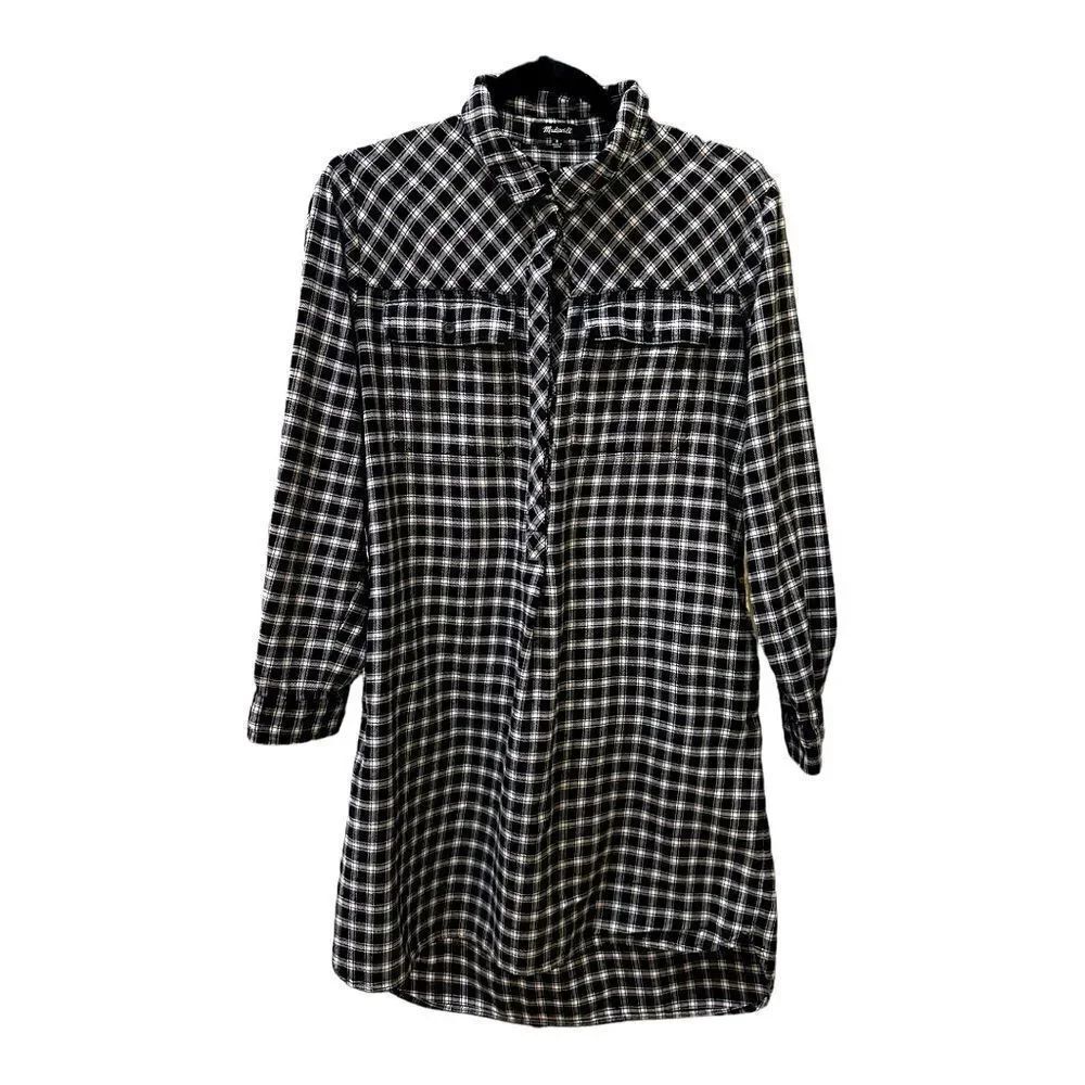 Madewell Black & White Glendale Plaid Flannel Daywalk Shirt Dress Size S
